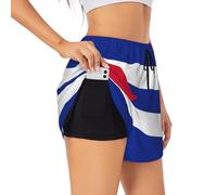 YQxwJL Pantalones cortos deportivos de cintura alta con estampado de bandera cubana para mujer, de secado rápido, para gimnasio, entrenamiento, Negro -, Large