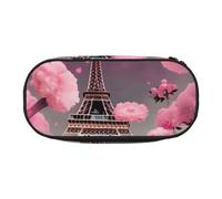 YQxwJL Paris Street - Estuche para lápices de gran capacidad, diseño de la Torre Eiffel con estampado floral rosa, color negro, bolsa organizadora para la oficina o la universidad