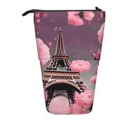YQxwJL Paris Street Torre Eiffel Estuche para lápices telescópico con estampado floral rosa, estuche para lápices de pie, estuche bonito para adultos