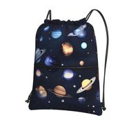 YQxwJL Planetas Estrellas y Vía Láctea Impresión Galaxia Gimnasio Mochila con Cordón para Mujeres Bolsa de Playa Impermeable Bolsa de Viaje Deportiva, Negro, Talla Única, Negro, One Size