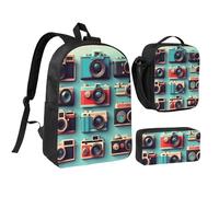YQxwJL Retro Cool Camera Collection - Mochila de 3 piezas con lonchera y estuche para lápices, para viajes, trabajo, camping, unisex