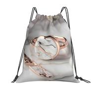 YQxwJL Saco de Baño para Adulto, Mármol Blanco Oro Rosa Estampado Cordón Bolsa de Gimnasio Impermeable Bolsa de Gimnasio para Hombre y Mujer, Blanco, Talla Única, Blanco, One Size