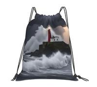 YQxwJL Saco de natación para adultos, bolsa de gimnasio con cordón con estampado de faro en tormenta, bolsa de deporte impermeable para hombre y mujer, blanca, talla única, Blanco, One Size