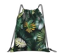YQxwJL Saco de natación para adultos, bolsa de gimnasio con cordón con estampado de hojas de palmera tropical, bolsa de deporte impermeable para hombre y mujer, blanca, talla única, Blanco, One Size