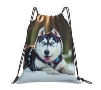 YQxwJL Saco de natación para adultos, bolsa de gimnasio con cordón con estampado de perro Husky, bolsa de deporte impermeable para hombre y mujer, blanca, talla única, compacta, Blanco, One Size,
