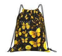 YQxwJL Saco de natación para adultos, bolsa de gimnasio con cordón estampado de mariposas con flores amarillas, bolsa de deporte impermeable para hombre y mujer, blanca, talla única, Blanco, One Size