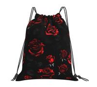 YQxwJL Saco de natación para adultos, bolsa de gimnasio con cordón estampado de rosas rojas y negras, bolsa de deporte impermeable para hombre y mujer, blanca, talla única, Blanco, One Size