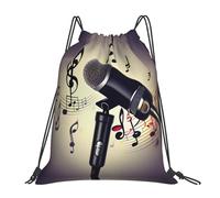 YQxwJL Saco de natación para adultos, bolsa de gimnasio con micrófono con estampado de notas musicales, bolsa de deporte impermeable para hombre y mujer, blanca, talla única, Blanco, One Size