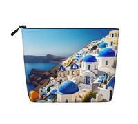 YQxwJL Santorini - Bolsa de cosméticos con estampado de isla griega y vista al mar, organizador de maquillaje con cremallera, bonitas bolsas de maquillaje para viaje, Negro -, Talla única