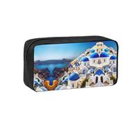 YQxwJL Santorini - Estuche para lápices de gran capacidad, diseño de isla griega con vista al mar, bolsa para lápices de tela Oxford 600D con cremallera resistente, suministros escolares