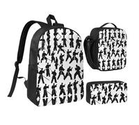 YQxwJL Siluetas de artes marciales estampadas 3 piezas mochila bolsas con fiambrera estuche para lápices Set para viajes, trabajo, camping, unisex