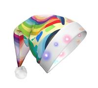 YQxwJL Sombrero con estampado de corazones en colores del arco iris, sombrero de elfo de fieltro de Navidad, sombreros LED para adultos para mujeres y hombres, gran regalo de vacaciones