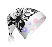YQxwJL Sombrero con estampado de flores blancas y negras que se iluminan con luz de Navidad, sombrero de elfo de fieltro, sombreros LED para adultos para mujeres y hombres, gran regalo de vacaciones