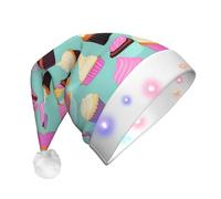 YQxwJL Sombrero con estampado de magdalenas, sombrero de elfo de fieltro con luz de Navidad, sombreros LED para adultos para mujeres y hombres, gran regalo de vacaciones