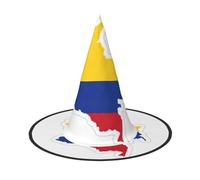 YQxwJL Sombrero de bruja con diseño de mapa de la bandera de Colombia para Halloween, decoración para la cabeza, sombrero de bruja, accesorios de fiesta de cosplay para mujeres, 2 piezas