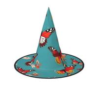 YQxwJL Sombrero de bruja con estampado de gallina voladora entre flores, sombrero de bruja para Halloween, decoración para la cabeza, sombrero de bruja, accesorios de fiesta de cosplay para mujeres, 2