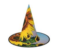 YQxwJL Sombrero de bruja con estampado de girasoles y flores, para Halloween, decoración para la cabeza, sombrero de bruja, accesorios de fiesta de cosplay para mujeres, 2 unidades