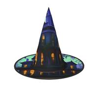 YQxwJL Sombrero de bruja con estampado de mansión embrujada negra, sombrero de bruja, decoración para la cabeza, sombrero de bruja, accesorios de fiesta de cosplay para mujeres, 2 piezas