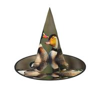 YQxwJL Sombrero de bruja con estampado de patos Mallard para Halloween, decoración para la cabeza, sombrero de bruja, accesorios de fiesta de cosplay para mujeres, 2 piezas