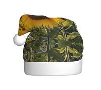 YQxwJL Sombrero de Papá Noel con estampado floral de girasol amarillo, sombreros de Navidad de felpa, sombreros festivos de vacaciones, para fiestas de Navidad, uso diario