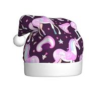 YQxwJL Sombrero de Papá Noel con estampado rosa de unicornios, sombreros de Navidad para adultos, sombreros de vacaciones de Navidad para mujeres y hombres, gorros acogedores para fiestas