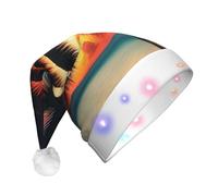 YQxwJL Sombrero tropical con estampado de palmera y puesta de sol iluminado de Navidad, sombrero de elfo de fieltro LED, sombreros para adultos para mujeres y hombres, gran regalo de vacaciones