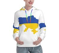 YQxwJL Sudadera suave con estampado de mapa de la bandera de Ucrania para mujer, sudadera elástica y ajustada con bolsillo canguro a la moda, Negro, M