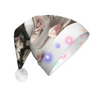 YQxwJL Tazas de té con rosas, sombrero romántico con estampado desgastado iluminado de Navidad, sombrero de elfo de fieltro LED, sombreros para adultos para mujeres y hombres, gran regalo de