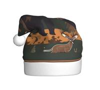 YQxwJL The Lodge Bear - Sombreros de Navidad con estampado de ciervos, sombreros de Papá Noel de felpa para suministros de fiesta de Navidad