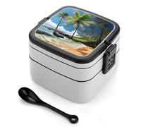 YQxwJL Tropical Palm Tree Hawaii Beach - Caja bento de doble capa con cuchara, contenedor de ensalada para adultos a prueba de fugas para almuerzo, trabajo, viajes