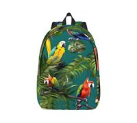 YQxwJL Ucrania estilo bordado rosa impresión lona portátil mochila de viaje casual al aire libre mochila de día bolsa de libros para hombres mujeres, Plantas tropicales y loros, S