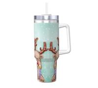 YQxwJL Vaso con estampado de Feliz Navidad con tapa de asa, taza de café caliente/frío para mujeres y hombres, regalos de cumpleaños