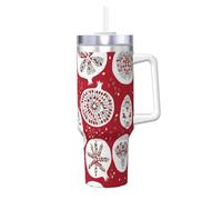 YQxwJL Vaso con estampado de granada con tapa y pajita, taza de café frío/caliente para mujeres y hombres, regalos de cumpleaños