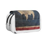 YQxwJL Wyoming - Estuche organizador con diseño de mapa de la bandera del estado de Wyoming, gran capacidad, portátil, con cremallera, para oficina y hogar