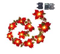 YQYAZL Guirnalda de flores de Pascua iluminadas de 2 m, 10 luces LED de terciopelo de Navidad, adornos artificiales con bayas, funciona con pilas, decoración de fiesta/A5