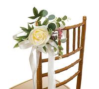 YQYAZL Juego de 6 decoraciones de pasillo de boda, lazos para silla de iglesia, banco, para boda, ceremonia, fiesta, decoración de silla con flores artificiales, eucalipto y cintas, amarillo (6