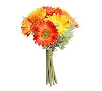 YQYAZL Ramo de flores artificiales de gerbera de un solo tallo de plástico de seda falsa decorativa al aire libre, interior, hogar, jardín, oficina, hotel, boda, fiesta, naranja y amarillo