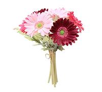 YQYAZL Ramo de flores artificiales de gerbera de un solo tallo, de plástico, seda, falsas, decorativas, exteriores, interiores, hogar, jardín, oficina, hotel, boda, fiesta, vino rojo y rosa
