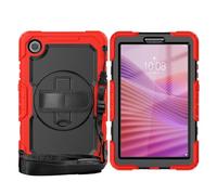 YRDUKJFDJ Bolsa para Tableta, Funda For Lenovo Tab One 8.7 Inch/K9 TB305FU 2025 Heavy Duty Shockproof TPU Case, Protective Cover W Screen Protector 360° Kickstand+Hand Strap+Shoulder Strap(Rosso)
