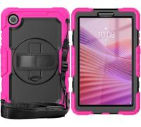 YRDUKJFDJ Bolsa para Tableta, Funda For Lenovo Tab One 8.7 Inch/K9 TB305FU 2025 Heavy Duty Shockproof TPU Case, Protective Cover W Screen Protector 360° Kickstand+Hand Strap+Shoulder Strap(Rose)