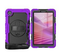YRDUKJFDJ Bolsa para Tableta, Funda For Lenovo Tab One 8.7 Inch/K9 TB305FU 2025 Heavy Duty Shockproof TPU Case, Protective Cover W Screen Protector 360° Kickstand+Hand Strap+Shoulder Strap(Purple)