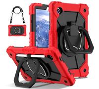 YRDUKJFDJ Bolsa para Tableta, Funda For Samsung Galaxy Tab A9 Case 8.7 Inch 2023 Model (SM-X110/X115/X117) Heavy Duty Tablet PC Case with 360 Rotating Kickstand,Hand/Shoulder Strap(Red Black)