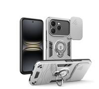YRDUKJFDJ For Tecno Spark 40 4G Case with Kickstand & Slide Camera Cover, Shockproof Military-Grade Case Rugged Protective Cover for Tecno Spark 40 4G Phone(Silver)