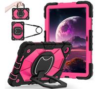 YRDUKJFDJ Shockproof Case for T-Mobile Revvl Tab 2 2025 Released 10.1 Inch, Heavy-Duty Protective Cover with Rotating Kickstand, Foldable Handle, Shoulder Strap, Pen Holder(Rose Red)