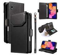 YRDUKJFDJ Soporte para teléfono con Funda Plegable For Samsung Galaxy A10 Wallet Case with Card Holder For Women and Men, Fashion PU Leather Cover Side Buckle Hand Strap Wallet Phone Case(Svart)