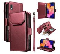 YRDUKJFDJ Soporte para teléfono con Funda Plegable For Samsung Galaxy A10 Wallet Case with Card Holder For Women and Men, Fashion PU Leather Cover Side Buckle Hand Strap Wallet Phone Case(Rosso)