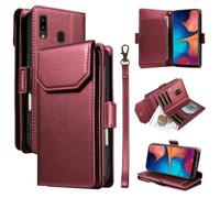 YRDUKJFDJ Soporte para teléfono con Funda Plegable For Samsung Galaxy A20/A30 Wallet Case with Card Holder For Women and Men, Fashion PU Leather Cover Side Buckle Hand Strap Wallet Phone Case(Rosso)