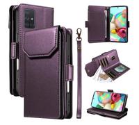 YRDUKJFDJ Soporte para teléfono con Funda Plegable For Samsung Galaxy A71 4G Wallet Case with Card Holder For Women and Men, Fashion PU Leather Cover Side Buckle Hand Strap Wallet Phone Case(Purple)