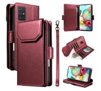 YRDUKJFDJ Soporte para teléfono con Funda Plegable For Samsung Galaxy A71 4G Wallet Case with Card Holder For Women and Men, Fashion PU Leather Cover Side Buckle Hand Strap Wallet Phone Case(Rosso)
