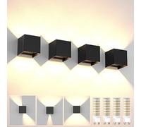 YrgePowk 4Piezas Aplique Pared Interior/Exterior, Lampara de pared Con G9 LED Bombillas Reemplazables 9W Blanco Cálido, Aplique Pared Exterior Impermeable IP65 Ángulo de haz Ajustable Negro